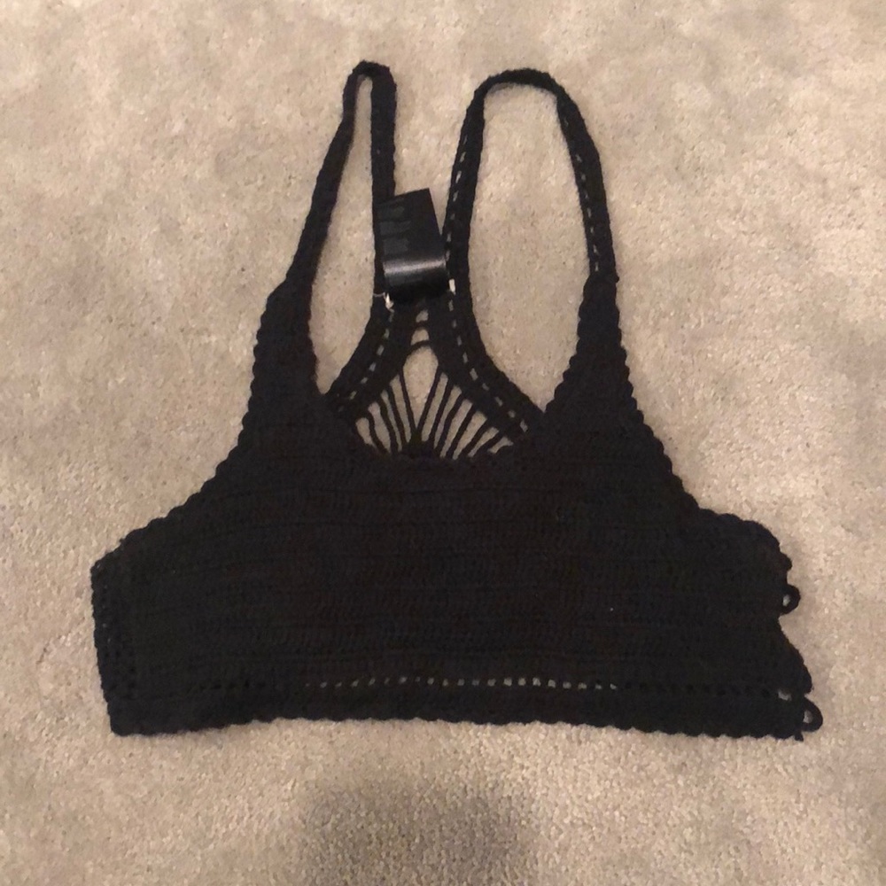 Black lace crop top